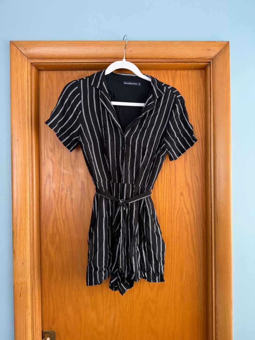 Abercrombie & Fitch Black Striped Short-Sleeve Romper